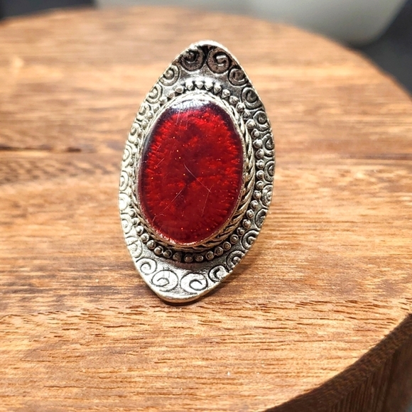 R702 cracked red jasper sterling ring adjustable band vintage - Picture 1 of 4